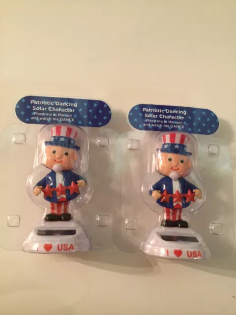 July 4th Uncle Sam patriotic solar power dancer bobble head lot of 2