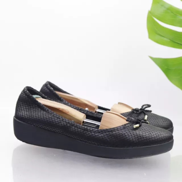 Fitflop Women's Superbendy Ballet Flat Size 10 Slip On Toning Shoe Black Leather