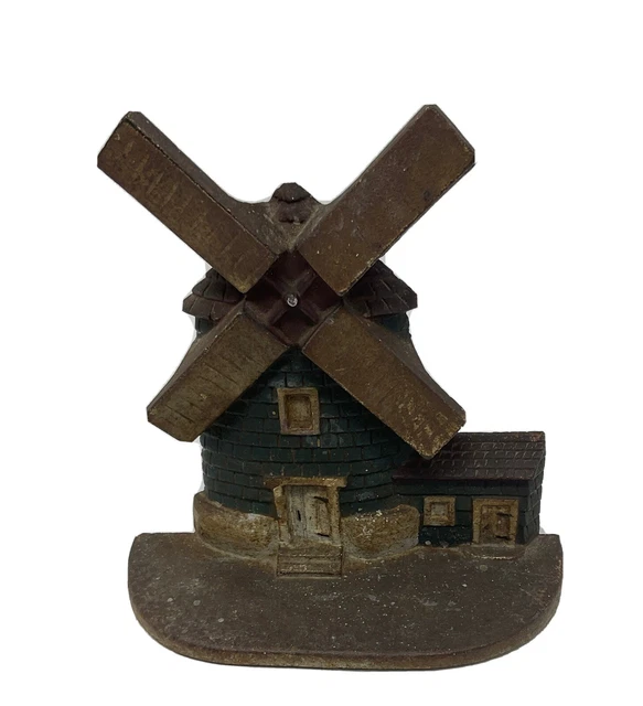 Antique Cast Iron Doorstop Windmill, Original Paint