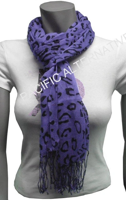 Grand Foulard Rectangulaire Bleu à Pois - 60x170 Cm, Franges, Viscose, Neuf