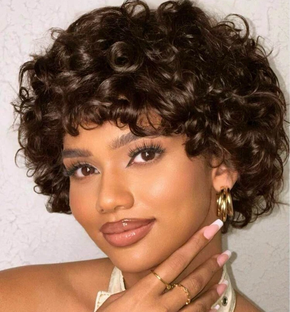 PERRUQUE EN CHEVEUX Naturels Pour Femmes Courte Raie Au Milieu Cuivre Brun Clair EUR 46,38 - FR