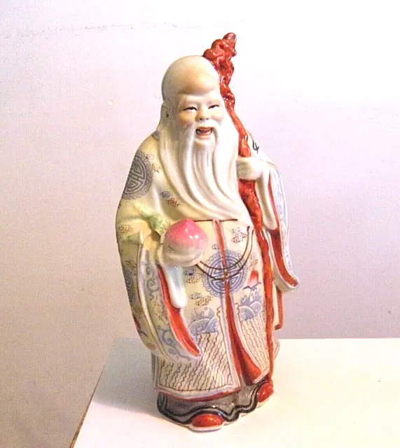 Vintage 8.5" Chinese Porcelain Statue Figurine Diety God of Longevity Shou Lao