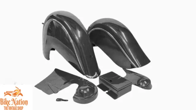 INDIAN CHIEF FRONT & REAR BLACK FENDER MUDGUARDS + CHAIN GUARD POST WAR|Fit For