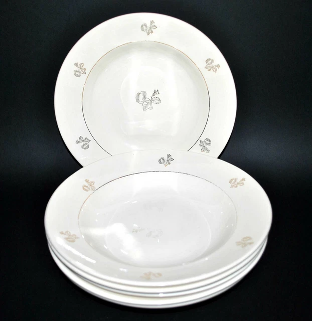 SARREGUEMINES 6 assiettes creuses crème FAIENCE OPAQUE décor de fleurs dorées