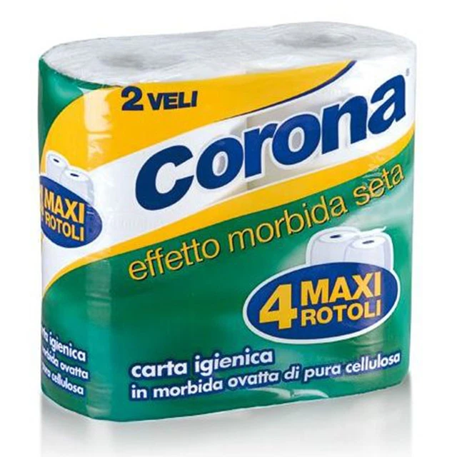 Set 4 Rotoli di Carta Igienica Corona 2 Veli Effetto Morbido Seta Pura Cellulosa