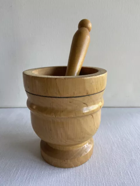 Wood Mortar Pestle Set Herb Spice Grind Crush Pill Italy Apothecary Turned Signd