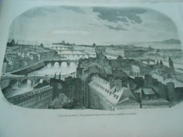 1846 engraving Les quais de Paris vue des Tours de Notre Dame