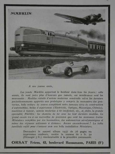 1936 Marklin Orsat Car Locomotive Airplane Press Advertisement Toys
