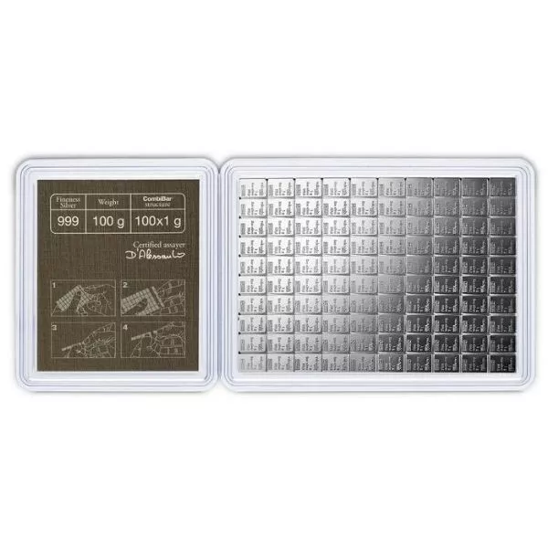 100 X 1 Gram Valcambi Suisse 999 Fine Silver Bullion Bars - Sealed Combibar 3