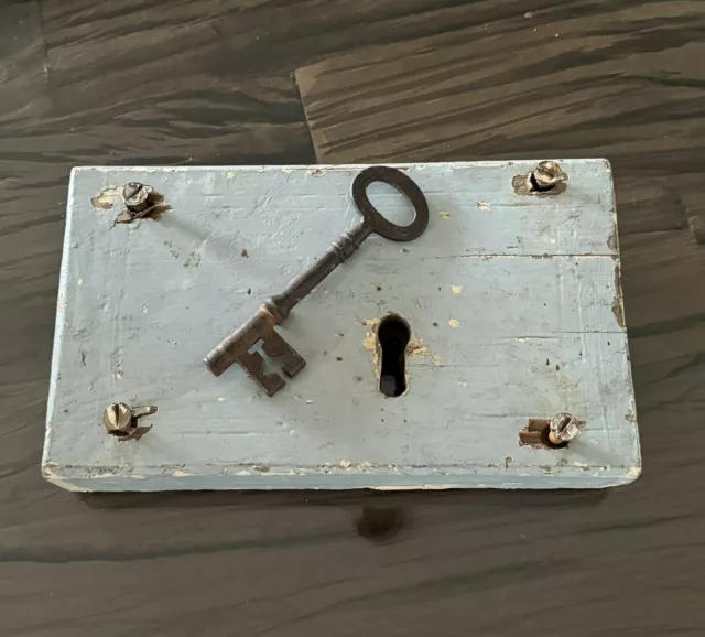 Antique Wooden Oak & Iron Door Rim Box Lock Victorian / Georgian With Key