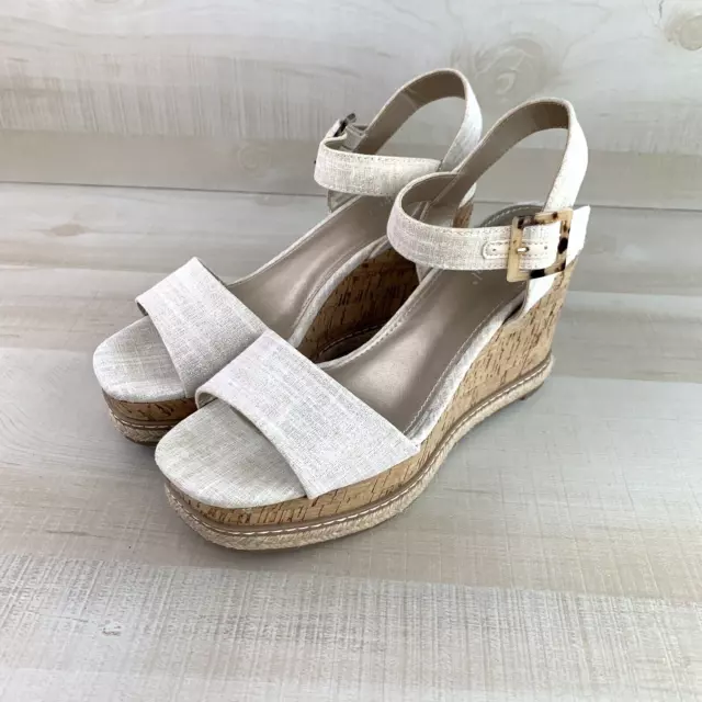 XAPPEAL Cork Wedge Sandals Ankle Strap Cream Off White Open Toe Womens Size 8