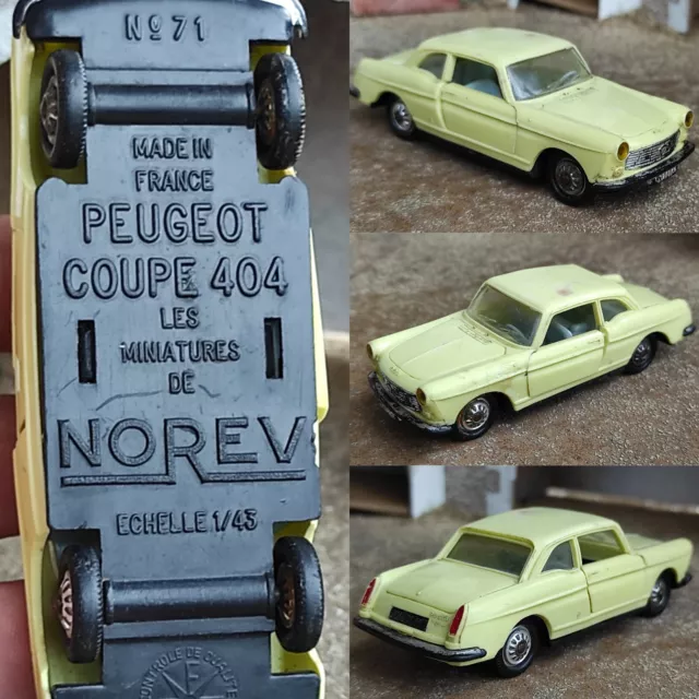 1/43 NOREV Plastique France N 71 Peugeot Coupe 404 Jaune Collection Jouet Ancien