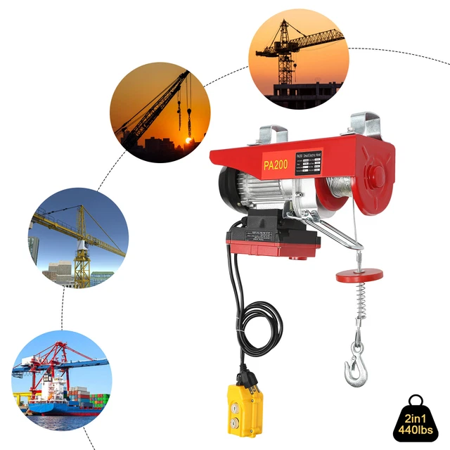 Red Electric Hoist 440 lbs Crane Winch with Wireless & Wired Remote Control 110V