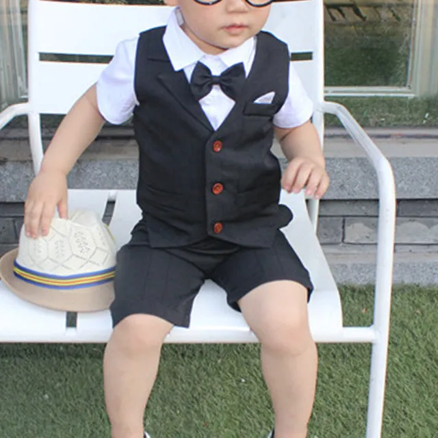 Kinder Baby Bekleidung Set Gentleman Anzug Kurzarm Hemd Weste Kurze Hosen Set