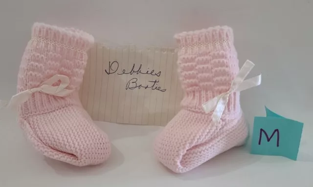 Infant /Baby Girl Pink Knitted Booties With Bow No Size No Brand Vintage⬇ M