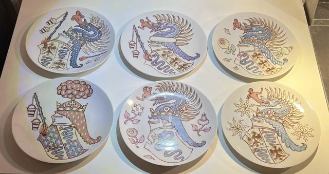 Piero Fornasetti Per Alfa Romeo Milano Serie Completa 6 Piatti Ceramica D’Arte