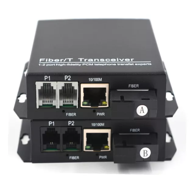 2 POTS Telephone RJ11 100M Ethernet over Fiber Optic Converter SM up 20Km A pair