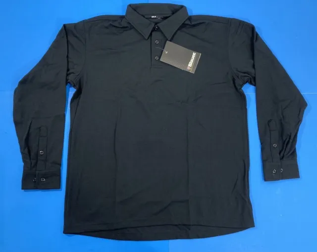 New Large Blauer Mens 8141-1 Long Sleeve Bicomponent Polo Shirt Dark Navy Lg Reg
