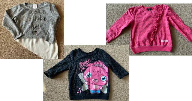 Bundle of 3 Girls Tops Jumpers Age 5-6 Hello Kitty, Poppet Moshi Monsters, E-vie