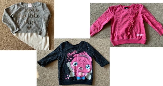Bundle of 3 Girls Tops Jumpers Age 5-6 Hello Kitty, Poppet Moshi Monsters, E-vie