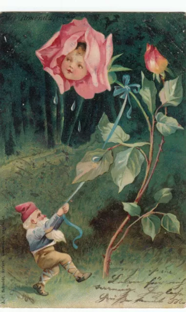 Zwerg mit personifizierter Blume Künstler-AK 1908 Rosenduft Dwarf 2002120