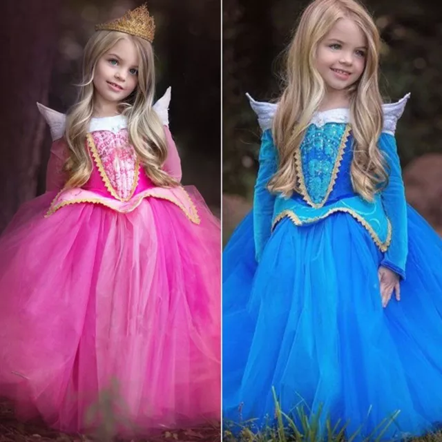 Kids Girls Princess Costume Fancy Dress Disney Sleeping Beauty Aurora Cosplay