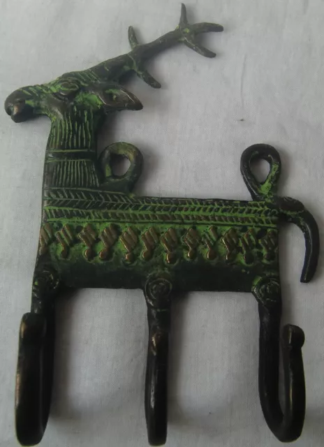 Vintage hand crafted solid brass reindeer animal wall hook cloth hat key hanger