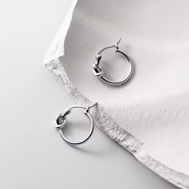 925 Sterling Silver 15mm Solid Knot Hoop Earrings / Huggies/ 1.5CM