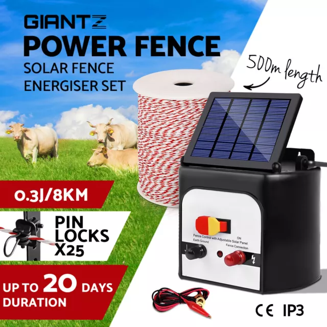Giantz Solar Fence Energiser 8km with 500m Wire Electric Energizer Charger