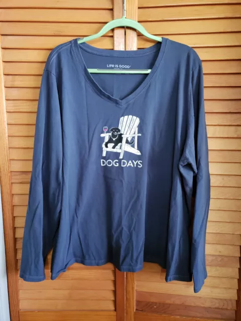 Womens Life Is Good Dog Days Adirondack Crusher Tee Blue V Neck XXXL 3X