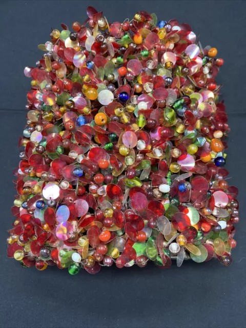 VINTAGE Multicolor Wall Sconce Glass Beads and Sequins Wired to Metal Frame