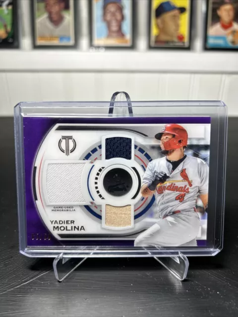 Yadier Molina 2019 Topps Tribute Triple Relic Card Purple Parallel #05/50 TTR-YM