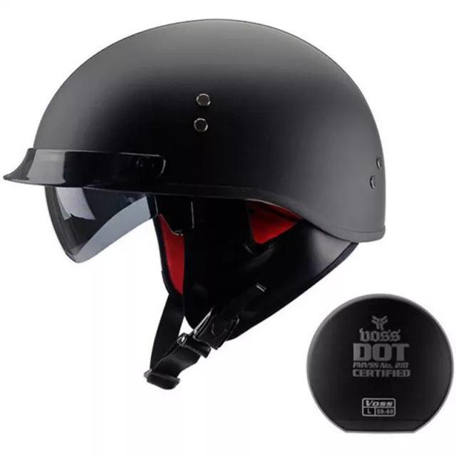 DOT Retro Motorcycle Helmets Half Open Face Helmet Scooter Integrated Sun Visor