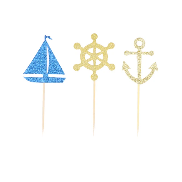 48 pz topper dessert decorazione cupcake barca a vela in legno