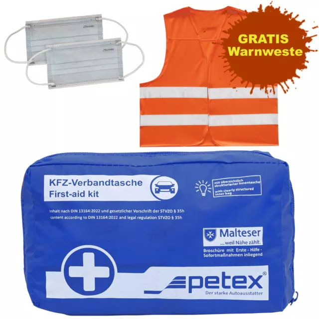 Verbandtasche Inhalt nach DIN 13164:2022, blau + GRATIS Warnweste | PETEX