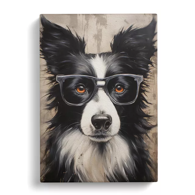 Border Collie With Glasses Canvas Wall Art Print Framed Picture Dining Room