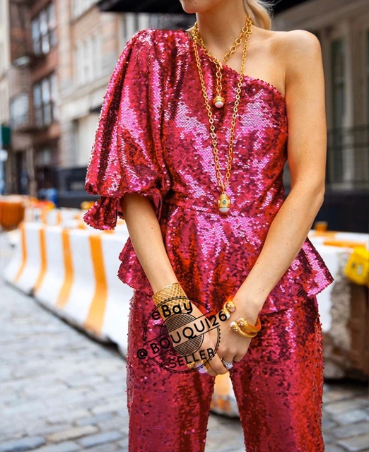 TOP FEMME ZARA Neuf Aw19 Édition Limitée Asymétrique Fuchsia Sequin Ref