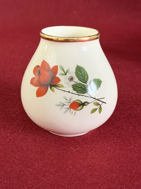 Vintage CROWN DEVON Fieldings Bud Vase mit rotem Rosenmotiv