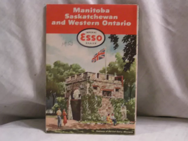 1953 Road Map For Manitoba,Saskatchewan And Western Ontario From Esso