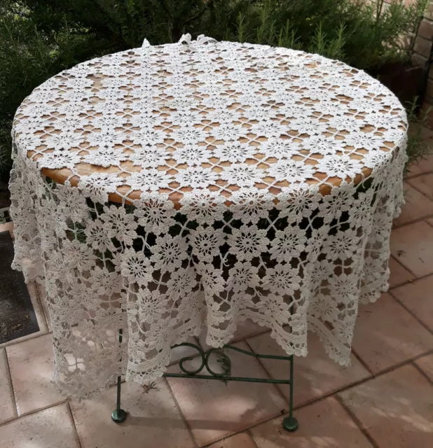 Nappe Carrée Crochet Coton Blanc Textiles Anciens MP 1