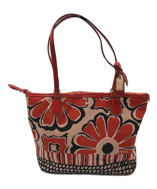 COACH Floral Scarf Print Small Tote Bag 25123 Red USED from JAPAN F/S