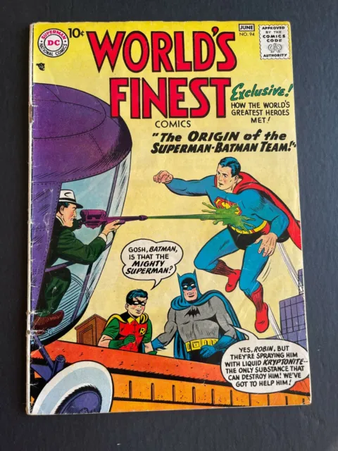 World's Finest #94 - Origin Of Superman-Batman Team (DC, 1958) VG+