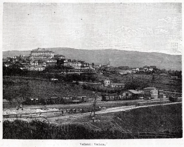 Velletri: panorama. Stampa antica di 120 anni + passepartout. 1901