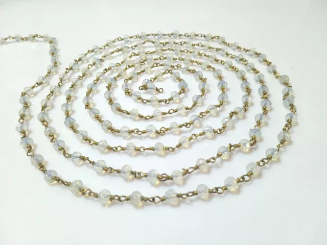 White Opalite Rondelle Hydro 3-4M Smooth Rosary Beaded Gold Plated 10 Feet