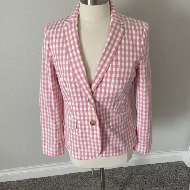 NEW Talbots Blazer Jacket womens size 6 PinkGingham pockets two button $139