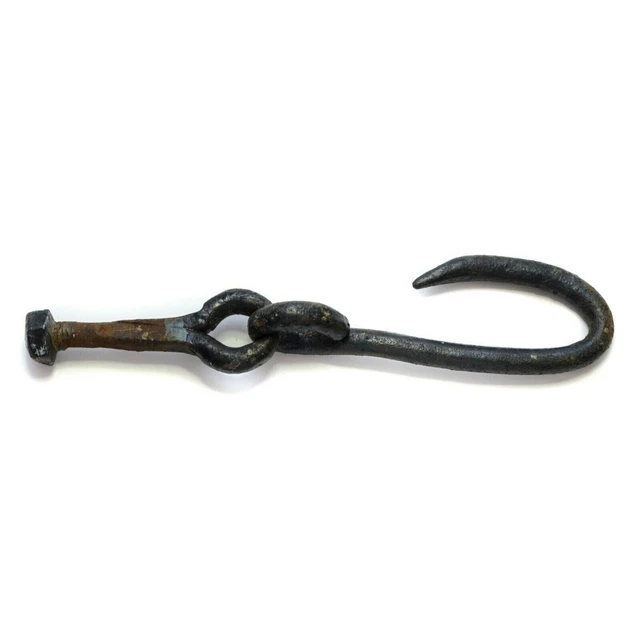 Antique Hand Forged Iron Hardware Barn Farm Accessory Large Hook Bolt
