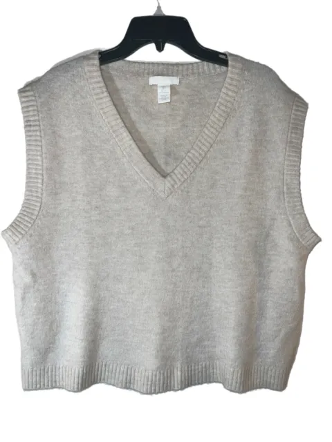 H&M V Neck  Knit Vest Sweater Sleeveles Soft Wool  Blend Oversized Size S