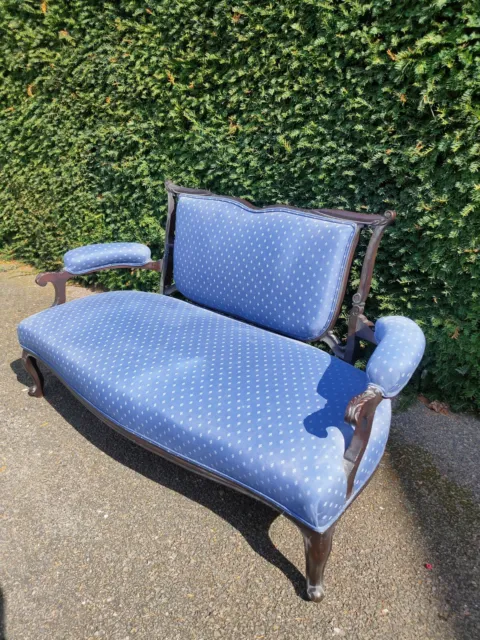 Blue (Patterned) Antique Victorian Double Sized Chair