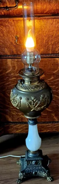 Antique Bradley & Hubbard Banquet Parlor Gwtw  Electrified Oil Lamp, 34"