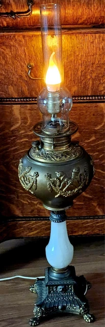 Antique Bradley & Hubbard Banquet Parlor Gwtw  Electrified Oil Lamp, 34"